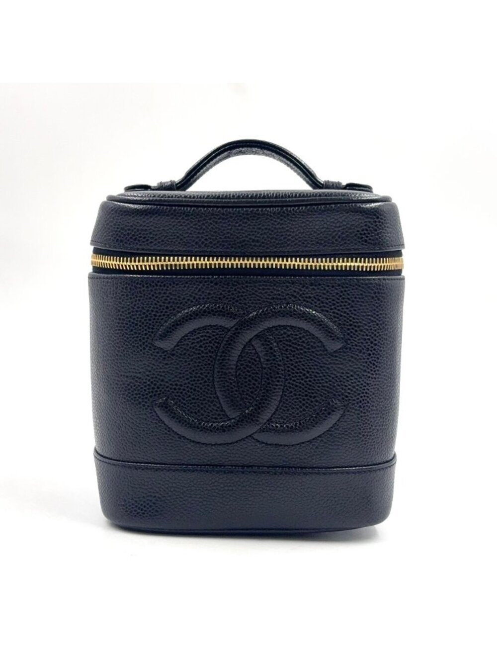 Chanel CC Logo Vanity Caviar Leather Black Handbag Gold